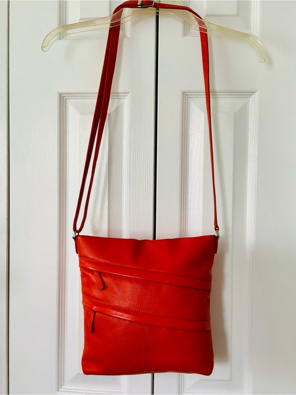 ili New York Double Zip Genuine Leather Organizer Crossbody Bag-Vibrant Orange